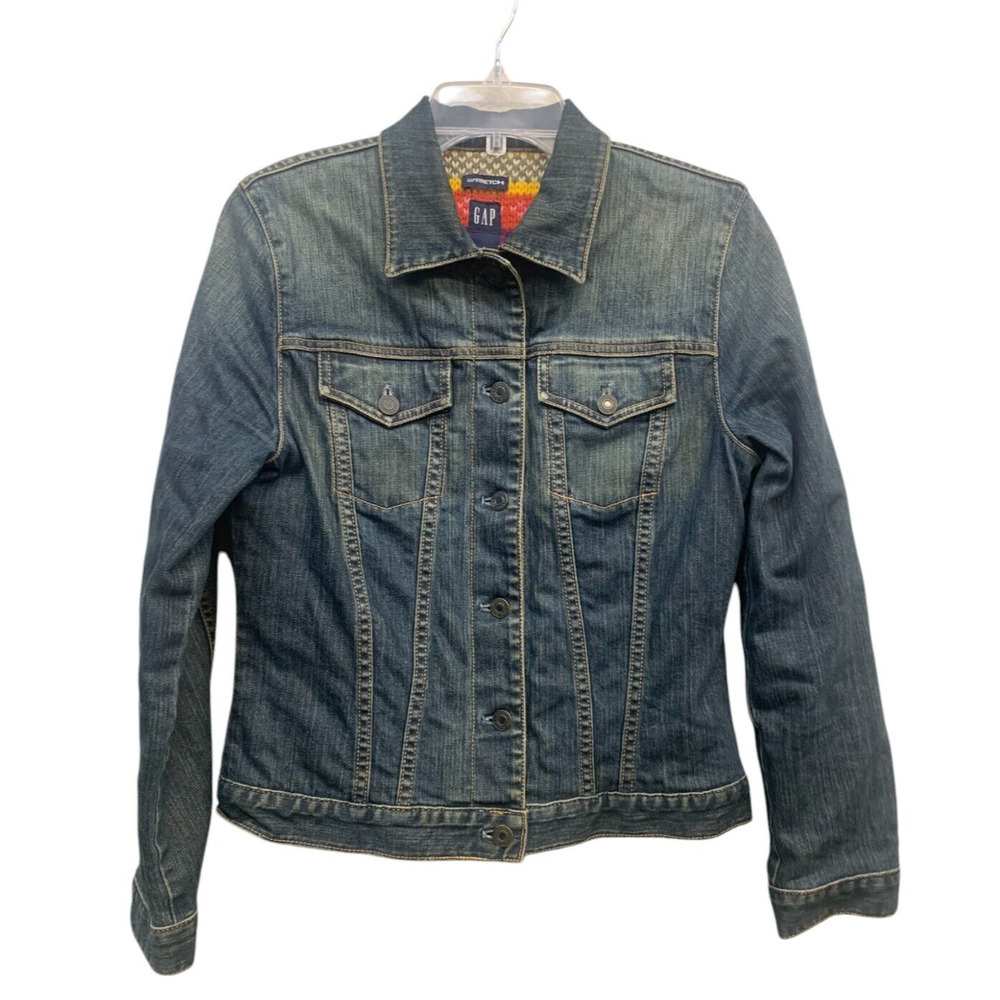 GAP Stretch Denim Jean Jacket Thick Wool Lining S Vintage Holiday 2003
